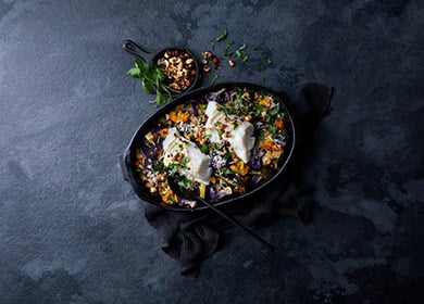 Oven baked Norwegian cod with vegetables, capers and brown butter