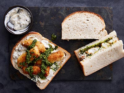 Brown butter Norwegian haddock fish finger sandwich 