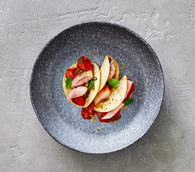 Norwegian herring tacos with tomato salsa