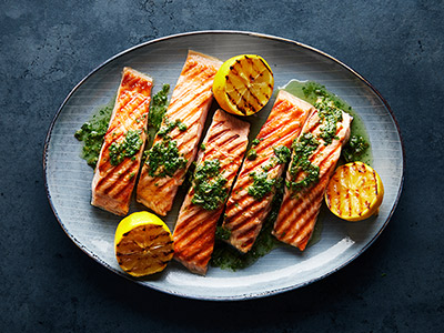 Grilled Norwegian salmon with salsa verde