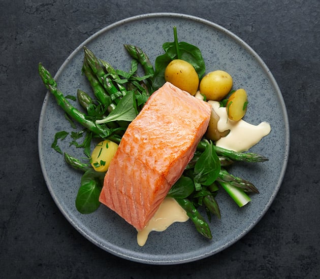 Panfried Norwegian salmon with green asparagus