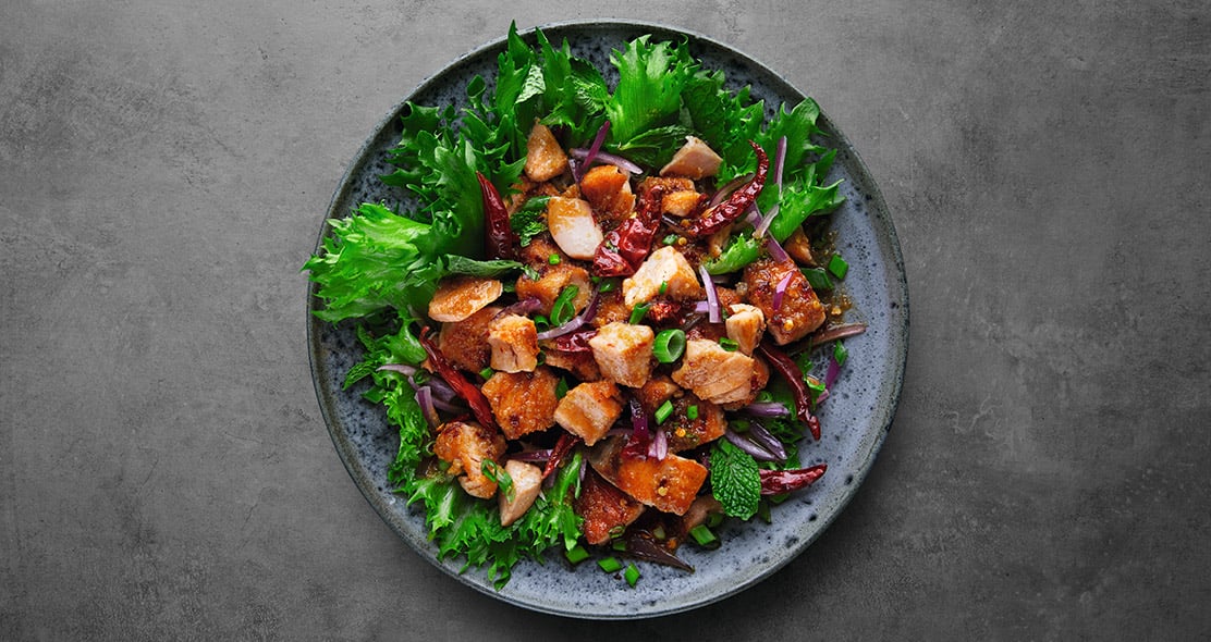 Spicy salad with Norwegian salmon