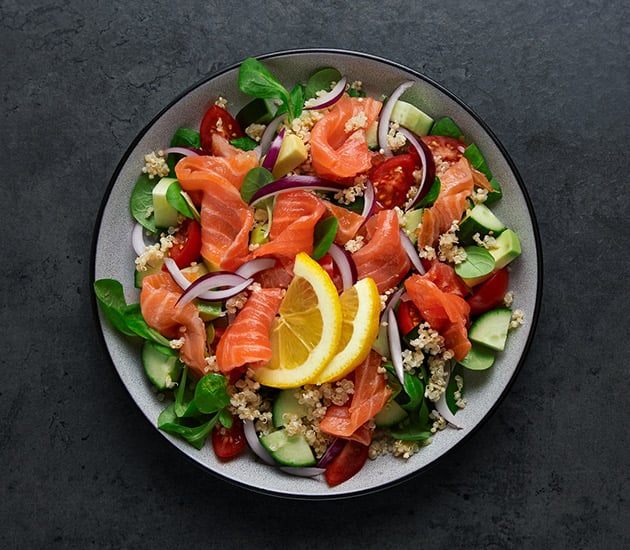 Quinoa salad with Norwegian smoked salmon