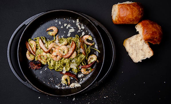 Prawns, pesto and pasta